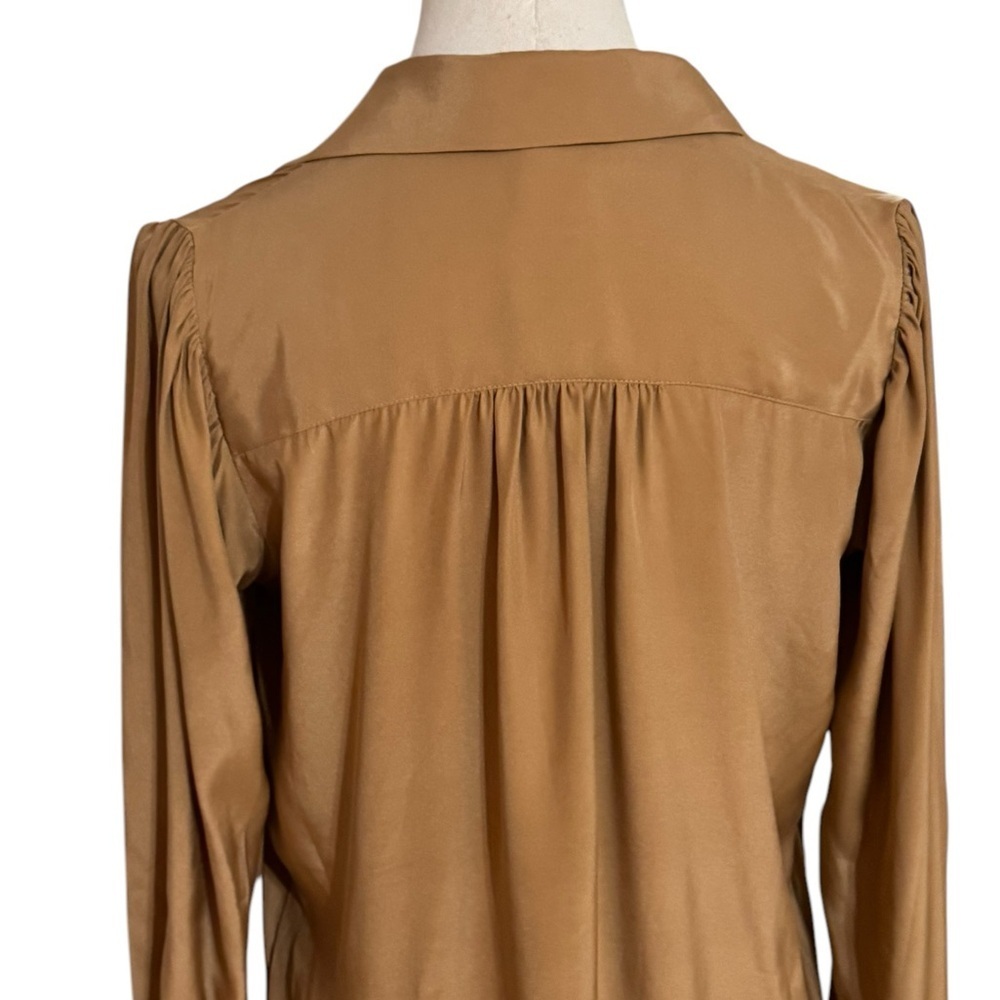 GOLD HAWK Shirt 100% Silk Size XS Blouse‎ Top Tan Luxury Business Casual Party - Picture 2 of 10